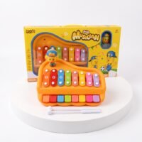 Vibrant 2-in-1 baby piano and xylophone musical toy for toddlers featuring colorful numbered keys and playing mallets. This educational instrument safely helps improve hand-eye coordination and sensory development.