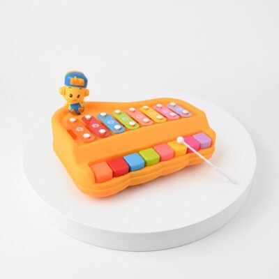 Vibrant 2-in-1 baby piano and xylophone musical toy for toddlers featuring colorful numbered keys and playing mallets. This educational instrument safely helps improve hand-eye coordination and sensory development.