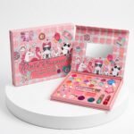 Pink 29-in-1 kids washable makeup kit and girls cosmetic play set featuring non-toxic eyeshadow, blush, and nail polish for safe pretend play.